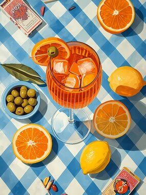 Italian Summer Aperol Spritz Wall Art Poster Citrus Bar Cart Decor